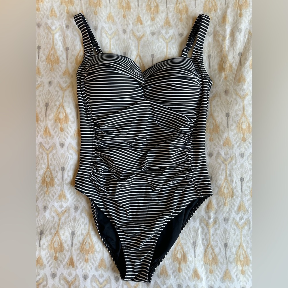 Niptuck Black and White Stripe One-piece Swimsuit. Size 8